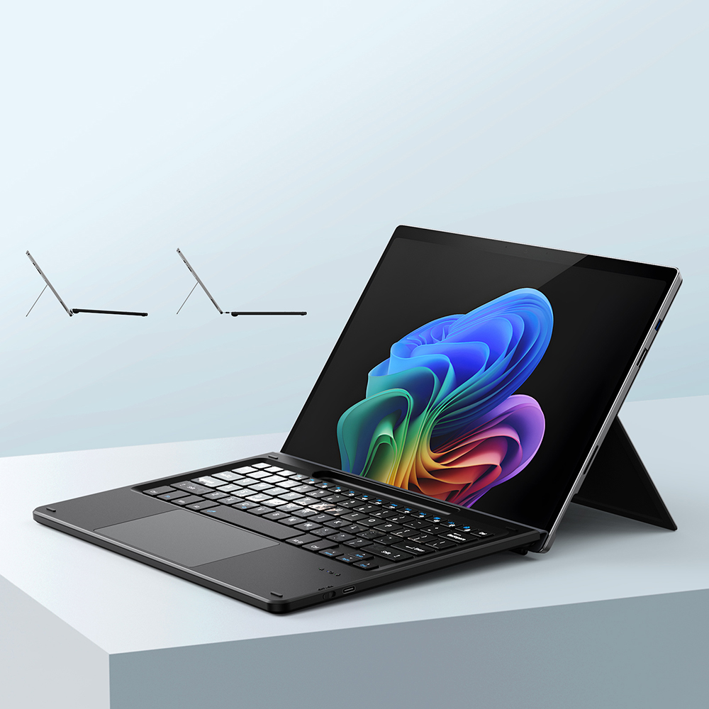 Dux Ducis CK Pro Series, ładowanie USB-C, slot na rysik, długi czas pracy, touchpad, czarne, ze wzorem śnieżnych gór na klawiaturze